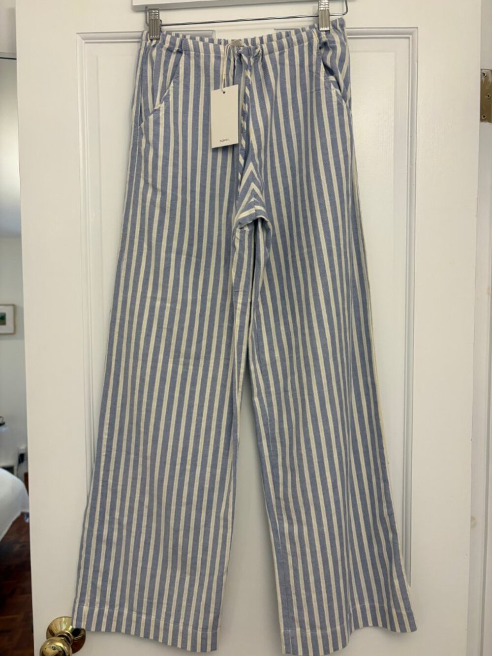 Donni Oxford Stripe Drawstring Pant in Butter Stripe, XXS - NWT